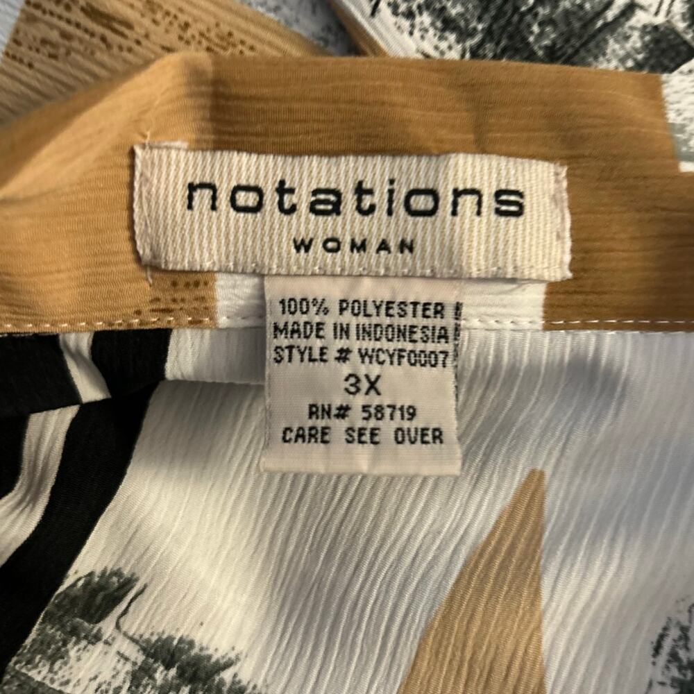 Notations Women's Black Tan White‎ Button Front Long Adjustable Sleeves Size 3X - Picture 3 of 4